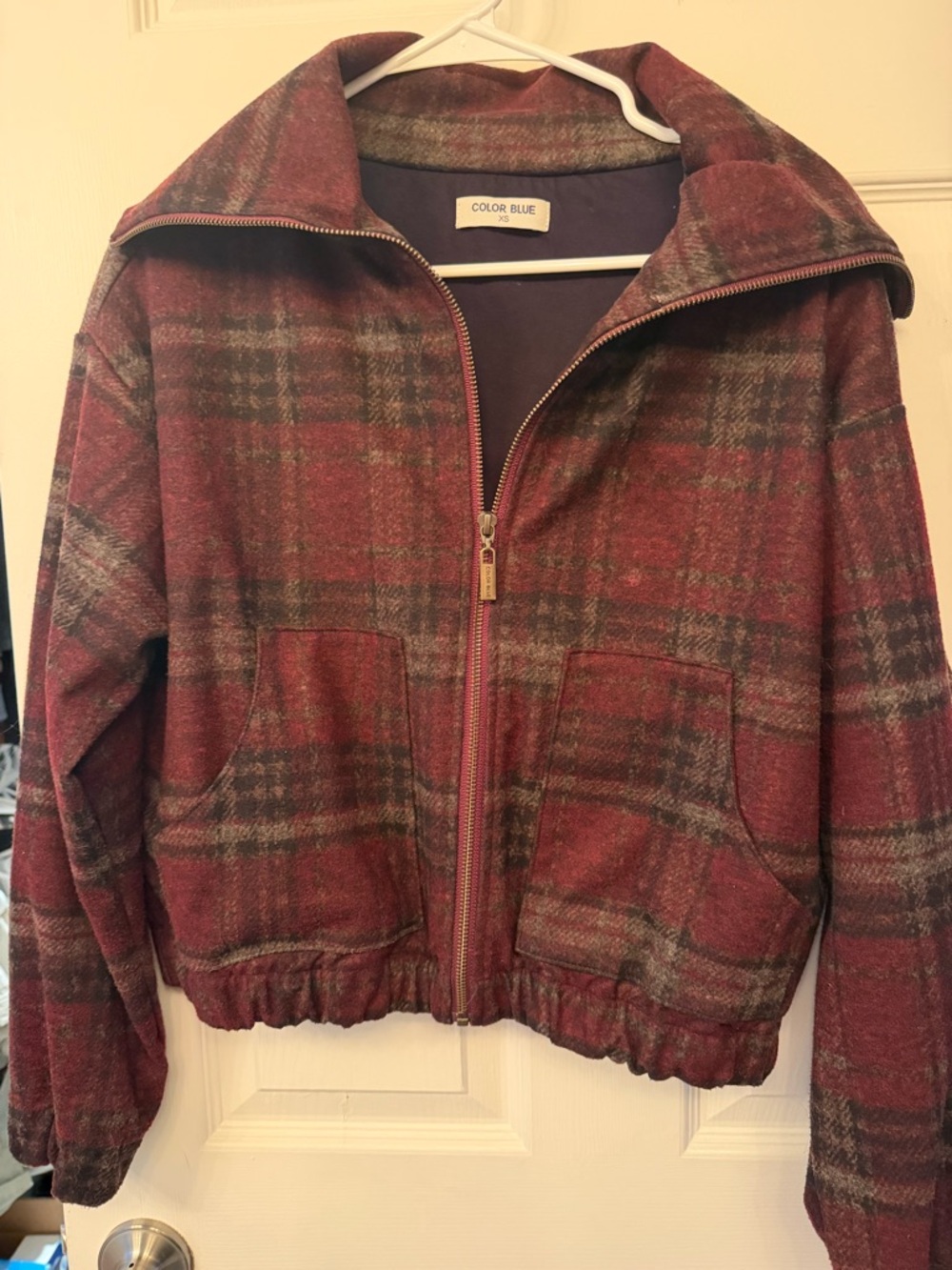 Women's Red Plaid Zip-Front Jacket